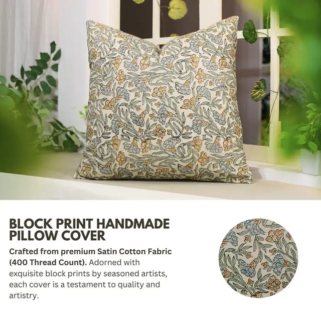 Bring an earthy, artistic flair to your living space with our “Throny Stems” block print handmade cushion cover. Crafted...
