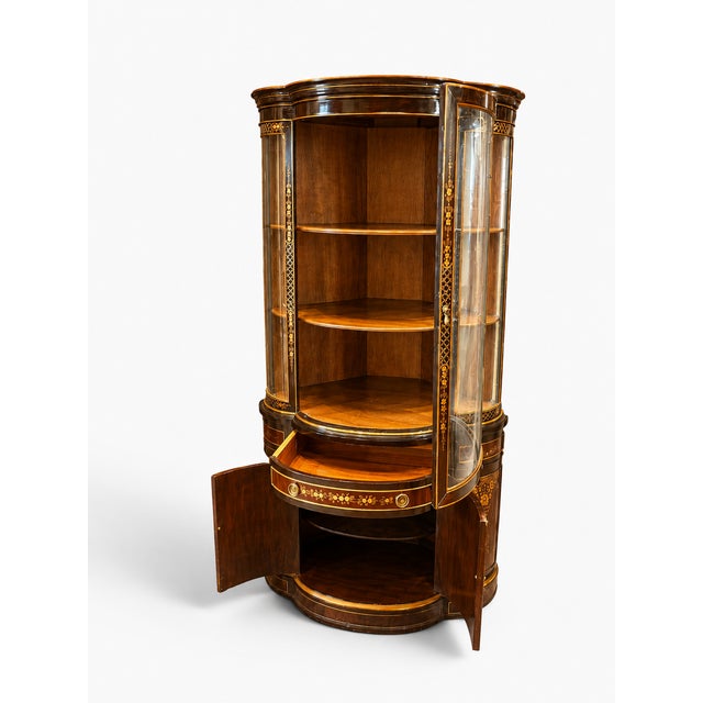 National Furniture Company 1970s Union National Chinoiserie Curved Glass Corner Curio Cabinet For Sale - Image 4 of 14