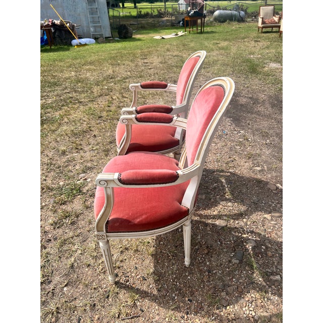 French 19th Century Louis XVI Painted Walnut Arm Chairs - Set of 2 For Sale - Image 10 of 12