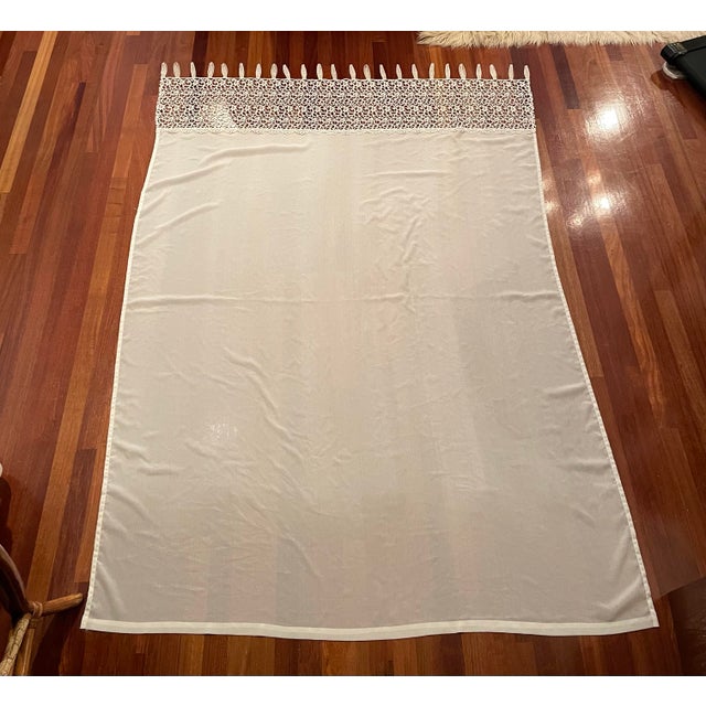 An elegant set of six European Tambour / Venise-style lace sheer curtain panels dating to the 1950s, featuring beautifully...