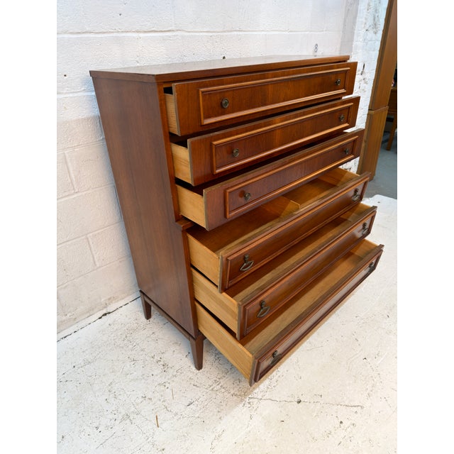 Mid-Century Modern Six Drawer Walnut Highboy Dresser For Sale - Image 13 of 15