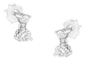 14KT White Gold 1/2 cttw Double Diamond Dangle Stud Earrings (H-I, I1-I2) - 2 Pieces