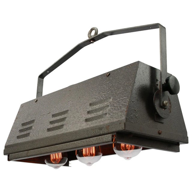 Vintage Dark Grey Metal Theater Pendant Light For Sale - Image 6 of 6