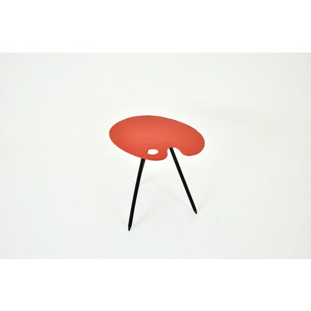 Red Wooden Side Table attributed to Lucien De Roceck for Bois Manu, 1958 For Sale - Image 8 of 8