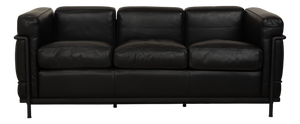 LC 2 3-Seater Sofa in Black Leather by Le Corbusier for Cassina