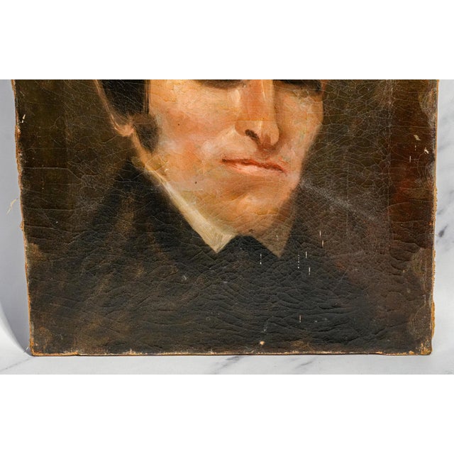 Rare Victorian Antique Post Mortem Deceased Dead Man Oil Painting on Canvas Mourning Art For Sale - Image 11 of 16
