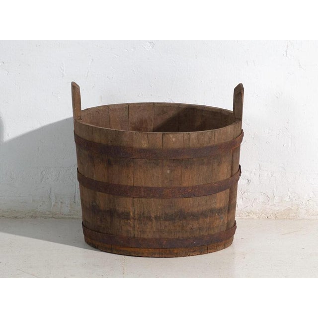 Brown Vintage Wooden Barrel with Iron Straps, Central Europe, 1920 For Sale - Image 8 of 8