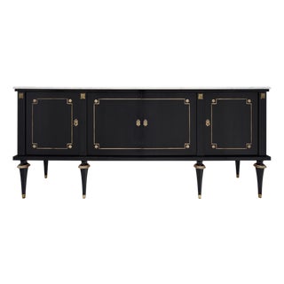 French Louis XVI Ebonized Mahogany Four-Door Buffet With Carrara Marble, Circa 1910 For Sale