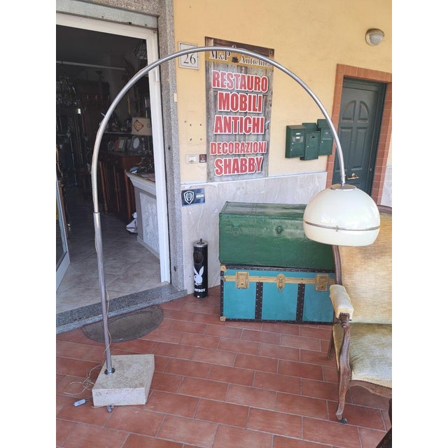 Stone Arc Floor Lamp with Carrara Marble Base For Sale - Image 7 of 7