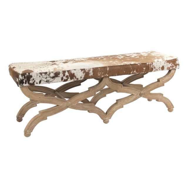 Crescenzo Double Bench - Speckled Light Brown Cowhide / Oak Frame For Sale