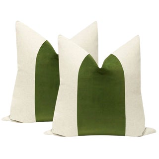22" Peridot Velvet & Linen Pillows - a Pair For Sale