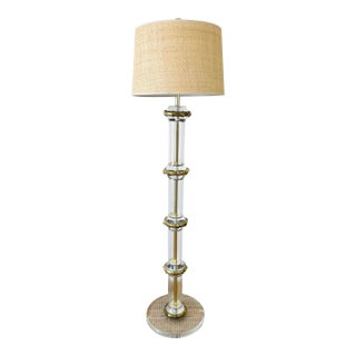 Vintage 1970s Karl Springer Style Acrylic & Brass Fax Bamboo Floor Lamp For Sale