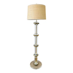 Vintage 1970s Karl Springer Style Acrylic & Brass Fax Bamboo Floor Lamp