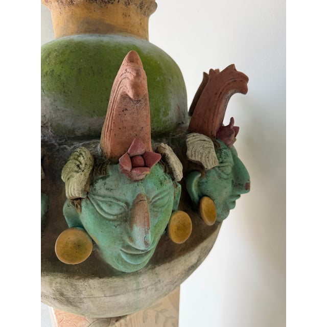 1970s Large Early 20th Century Mayan-Style Terracotta Vessel Sculpture With Figural Head Motif For Sale - Image 5 of 12