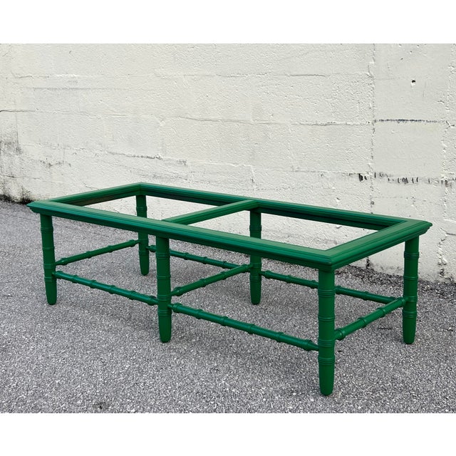 Mid Century Faux Bamboo Green Lacquered Coffee Table For Sale - Image 9 of 9