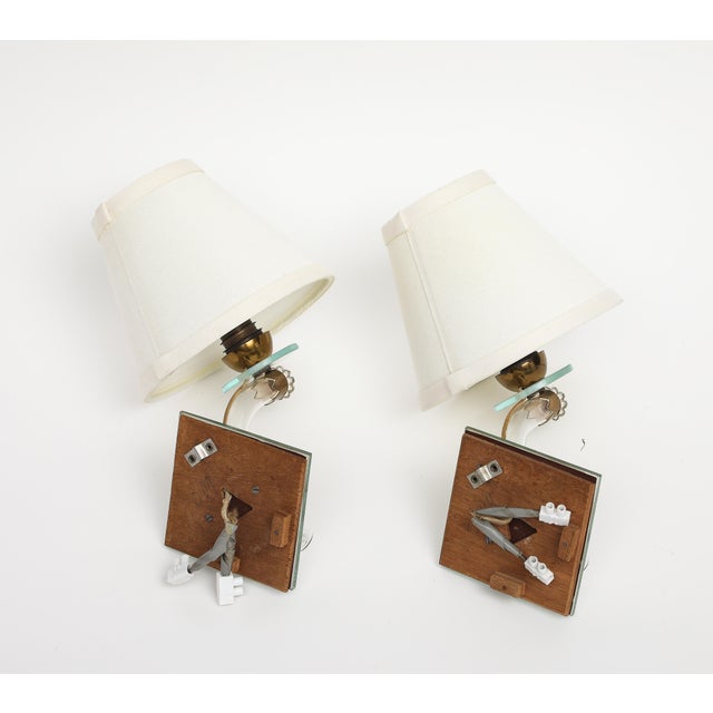 Midcentury French Mirrored Sconces With Blown Glass and Brass Fittings For Sale - Image 9 of 11