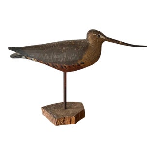 Vintage Hand Carved and Painted Wooden Shorebird, Folk Art For Sale