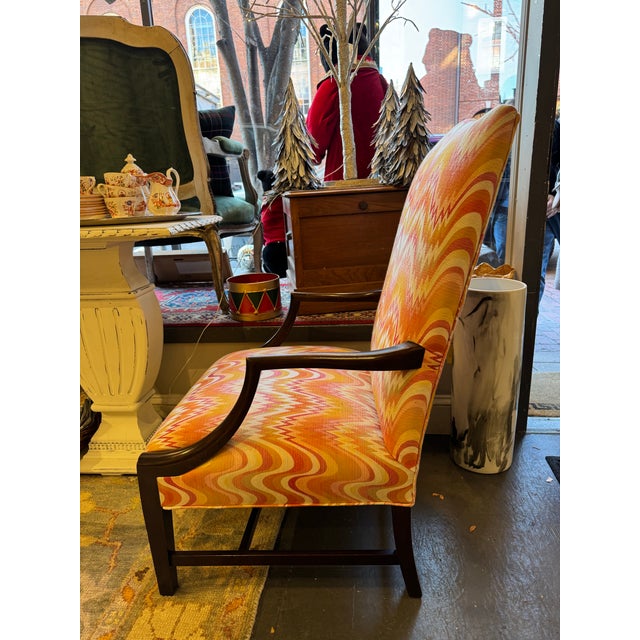 Queen Anne Antique Mahogany Lolling Chair With Decorator Fabric For Sale - Image 3 of 5