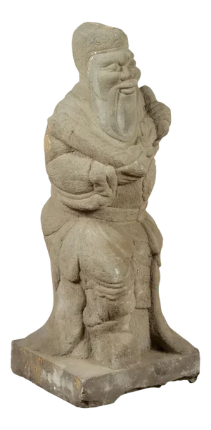 Chinese Vintage Carved Stone Sculpture Depicting a Seated Monk Holding Objects