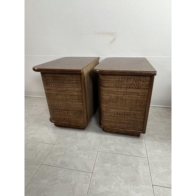 Brown Wood and Rattan Bedside Tables, Italy, 1970s, Set of 2 For Sale - Image 8 of 15