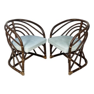Vintage Round Bent Rattan Chairs- A Pair For Sale