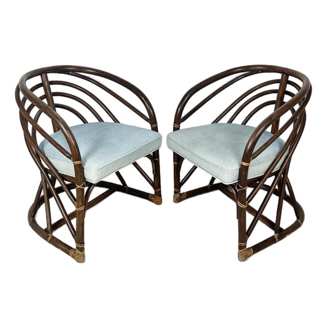 Vintage Round Bent Rattan Chairs- A Pair For Sale