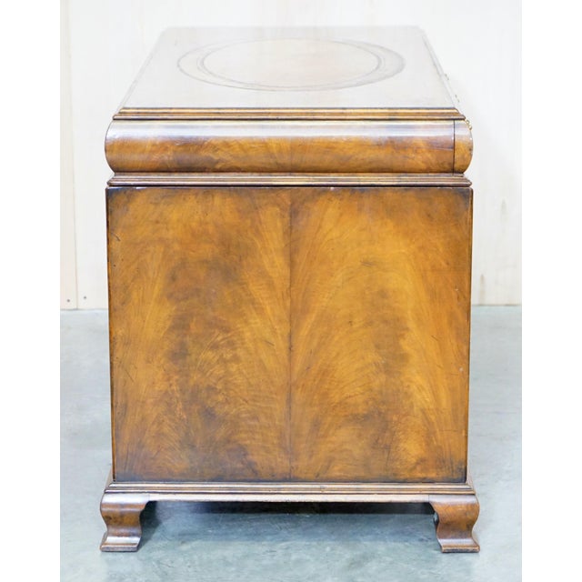 Antique Victorian Brown Leather Burr Walnut Cushion Drawer Partner Desk For Sale - Image 9 of 18