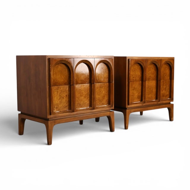 Thomasville Thomasville Burlwood Mid-Century Modern Sculptural Pair of Nightstands, C. 1960s, Attributed For Sale - Image 4 of 11