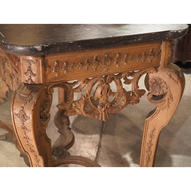 Brown Antique Carved Oak and Bluestone Regence Style Console From Flanders, Circa 1850 For Sale - Image 8 of 12