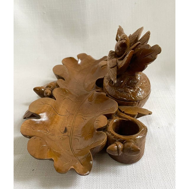 Mid 20th Century Vintage Black Forest Carved Wood Inkwell For Sale - Image 4 of 8