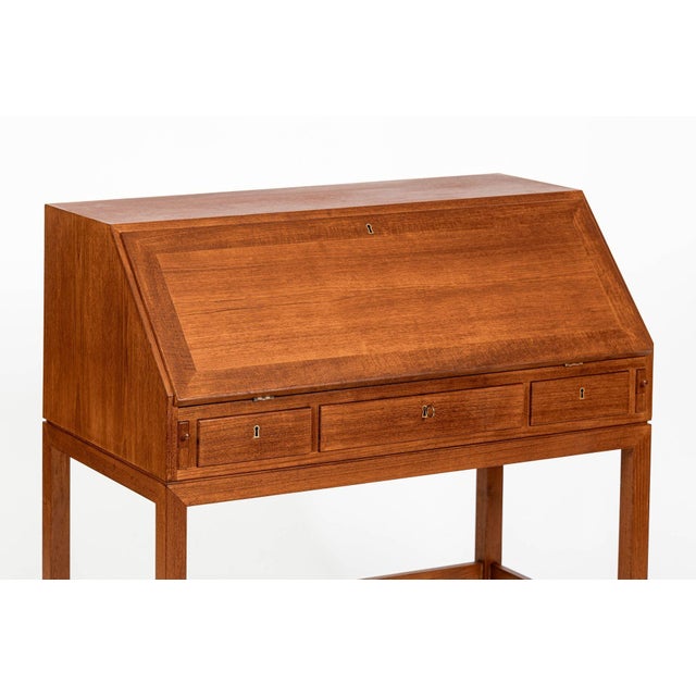Brown Danish Mid-Century Modern Teak Dropdown Secretary Desk, 1960s For Sale - Image 8 of 18