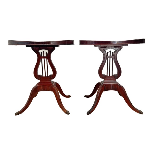 Mid-Century Modern Vintage Mersman Accent Oval Side Tables, Lyre Harp Base, Mahogany Set of Two For Sale - Image 3 of 18