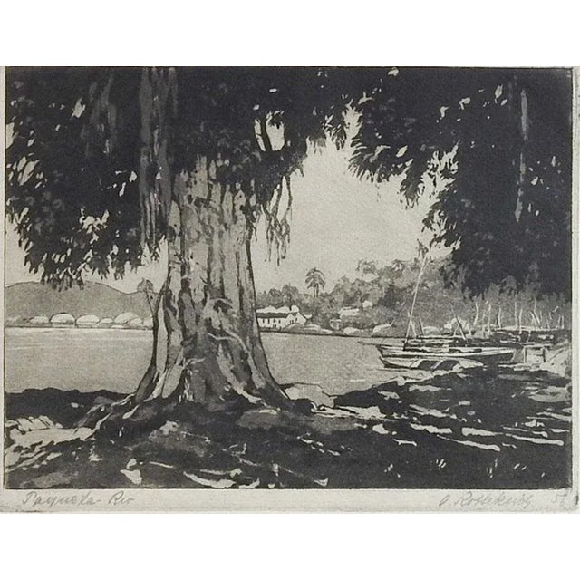 1950s Brazilian Harbor Etching by Oskar Rothkirch For Sale - Image 5 of 5