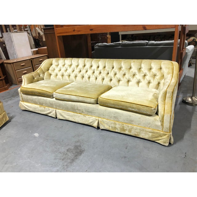 Hollywood Regency Gold Velvet Tufted Sofa Chairish
