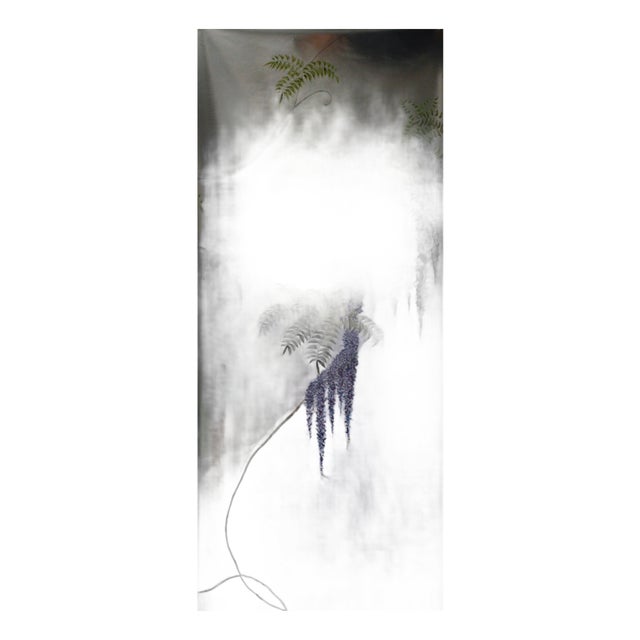 Silver Leaf Chinoiserie Hand-Painted Wisteria Wall Panels (Set of 2) For Sale