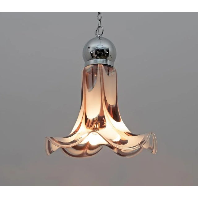 Mid-Century Modern Murano Glass and Steel Pendant from AV Mazzega, Italy, 1970s For Sale - Image 4 of 8
