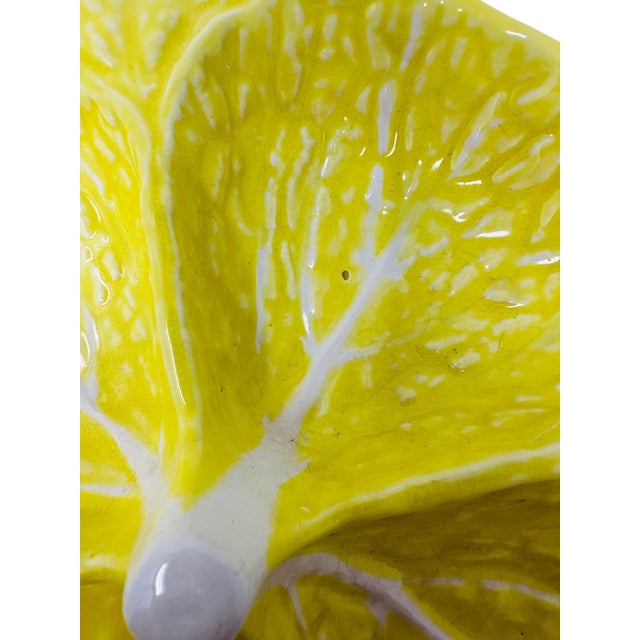 Yellow Vintage Attributed to Secla Yellow Cabbage Leaf Majolica Divided Serving Dish For Sale - Image 8 of 11