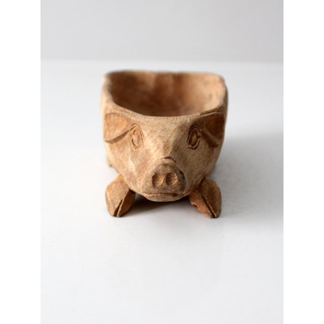American Vintage Hand-Carved Wood Folk Art Pig Bowl For Sale - Image 3 of 10
