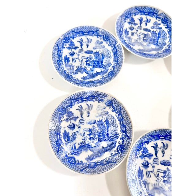 Chinoiserie Antique Blue Willow Butter Pat Plates – Chinoiserie Blue & White – Set of 6 For Sale - Image 3 of 12