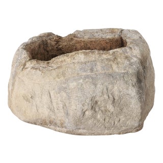 Chamfered Stone Tray Carved from a Single Block for Garden Plants For Sale