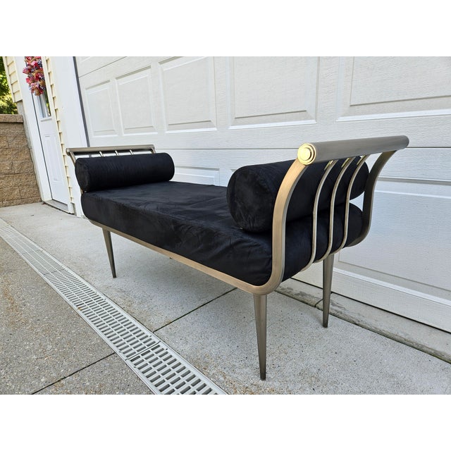 Design Institute America Brushed Nickel Rolled Arm Bench For Sale - Image 6 of 12