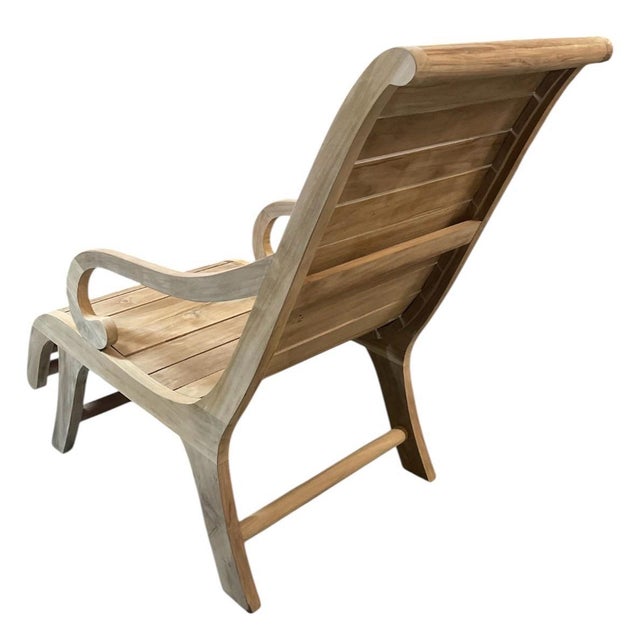 Vintage Solid Teak Sculptural Steamer-Style Chaise Lounge Chair For Sale In West Palm - Image 6 of 12