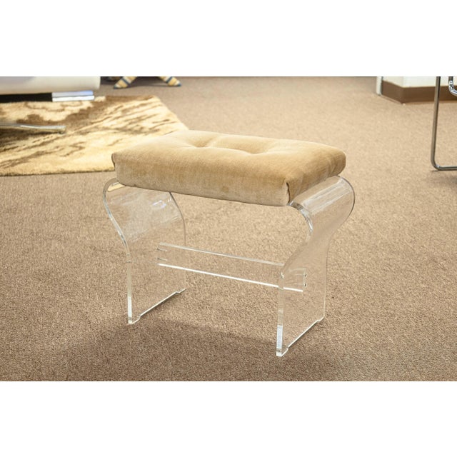 Vintage 1970s Charles Hollis Jones Velvet Lucite Rocking Chair and Ottoman For Sale - Image 10 of 11