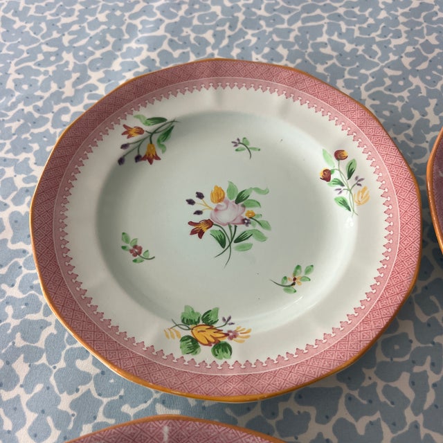 William Adams and Company Early English Adams Calyxware Luncheon Plates With Flowers- Set of 4 For Sale - Image 4 of 6