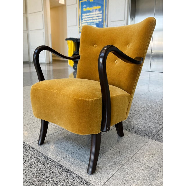 Mid-Century Modern Alfred Christensen Danish Modern Wingback Armchair in Dedar Mohair For Sale - Image 3 of 12