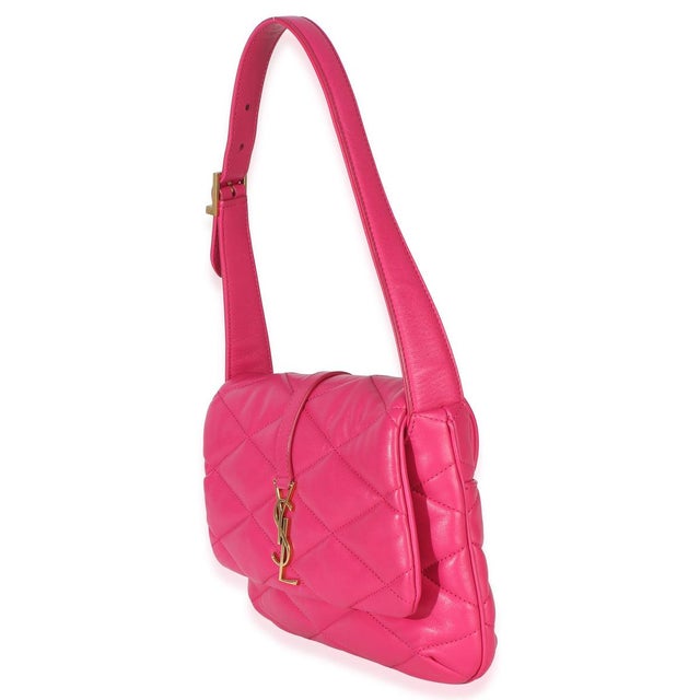 Boho Chic Pink Diamond Quilted Lambskin Le 5 a 7 Shoulder Flap Bag For Sale - Image 3 of 9