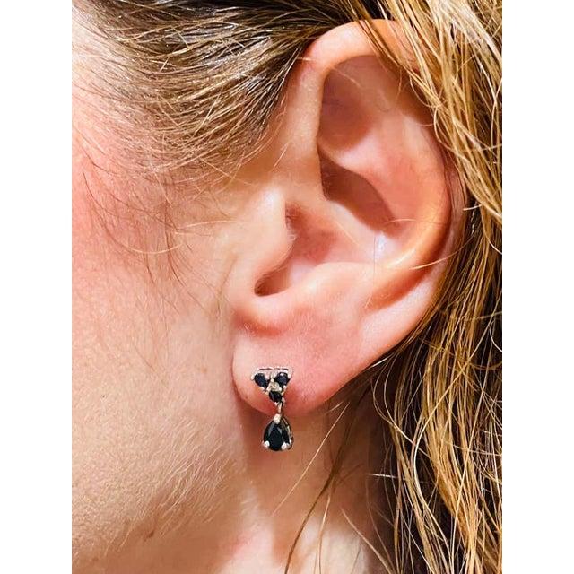 14 Karat White Gold and Blue Sapphire Drop Earrings 0.02 Total Diamond Weight, A Pair For Sale In New York - Image 6 of 11