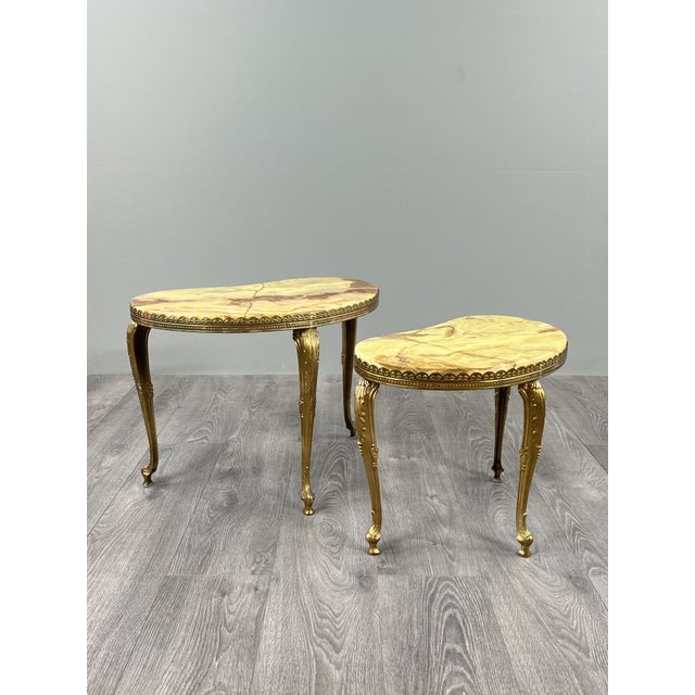 Nesting Tables in Gilt Bronze and Onyx, 1900s, Set of 2, in Very Good conditions. Designed 1950 to 1959