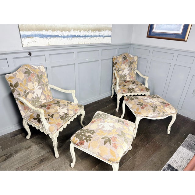Vintage seating set by Shelby Williams Industries featuring a pair of Louis XV–style French Provincial lounge chairs with...