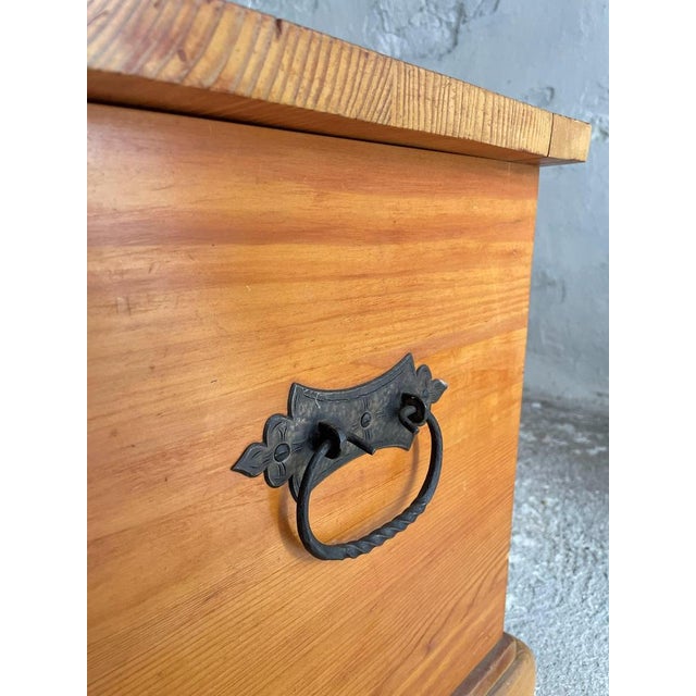 Metal Mid-Century Swiss Pine Chest with Wrought Iron Fittings For Sale - Image 7 of 10